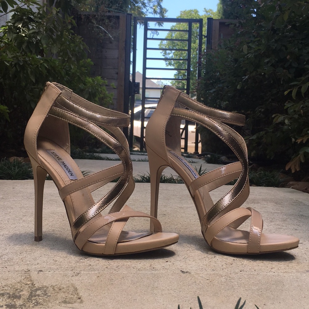 Steve Madden “Stella” Strappy Heels Gold/Beige 8